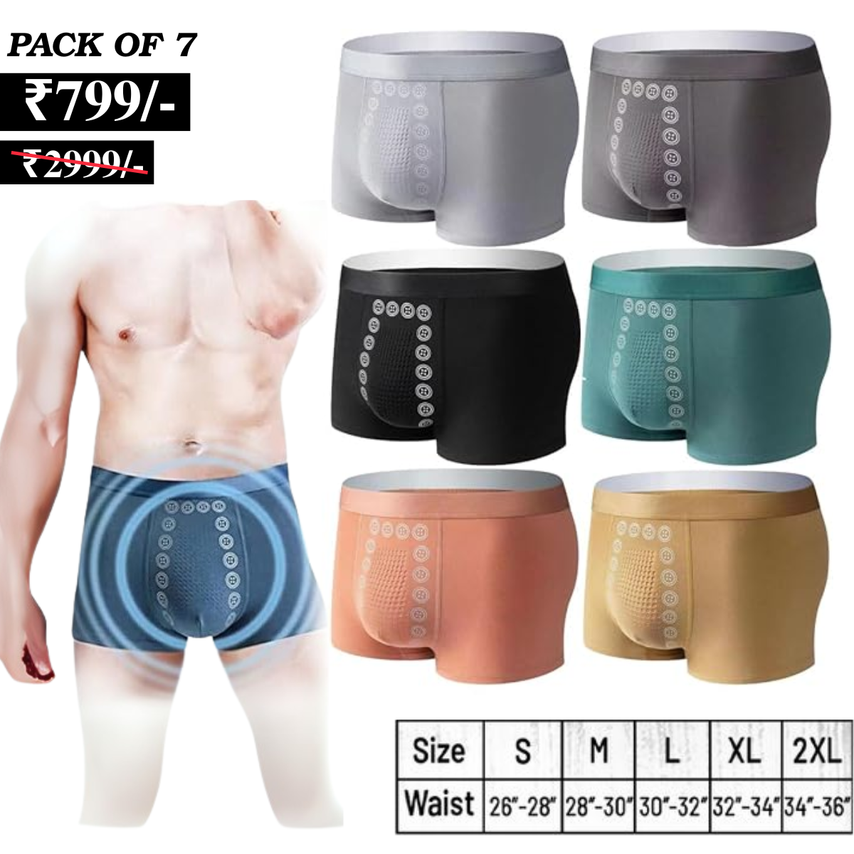 (7-Pack) Magnetic Therapy Men’s Boxer Briefs – Bamboo Comfort & Energetic Support | U-07